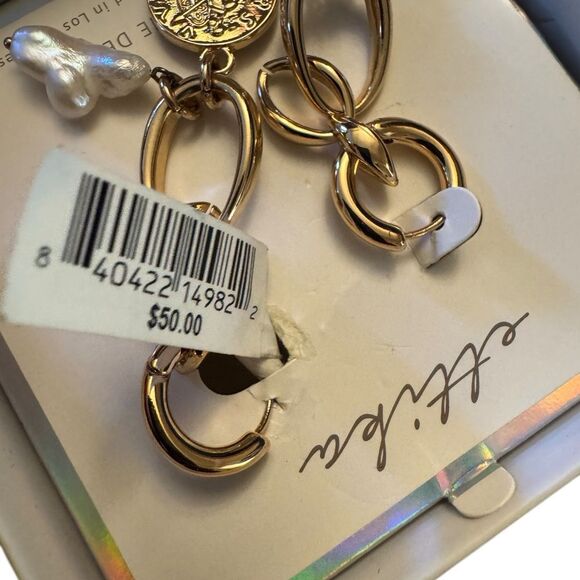 Ettika Gold Coin and Pearl Drop Earrings - Picture 5 of 6